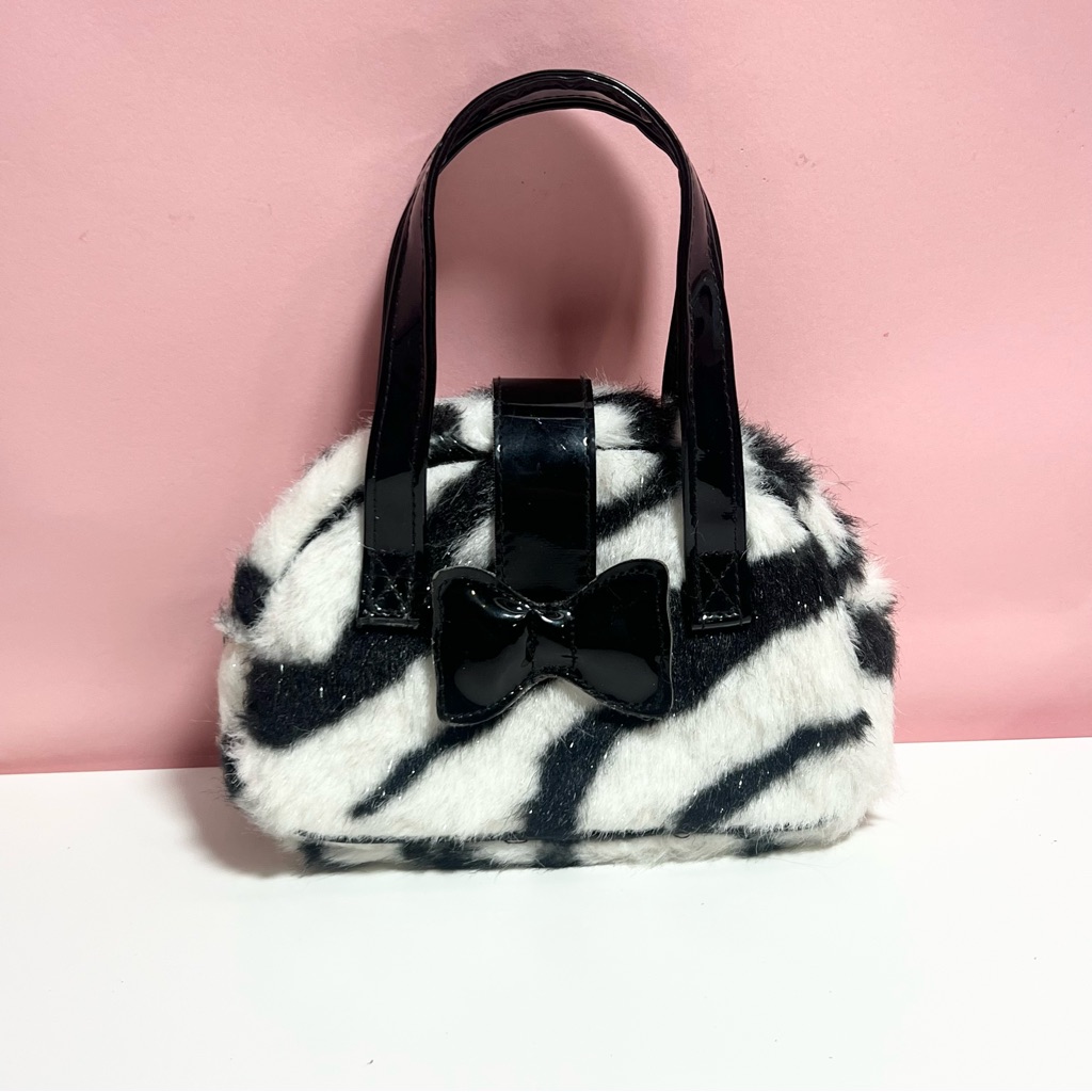 Vintage Y2k 2000s Mcbling Fur Zebra Animal Print Purse